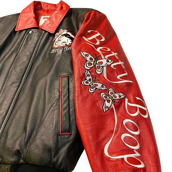 VTG Y2K American Toons Betty Boop Butterfly Embroidered Leather Jacket Size S - Picture 5 of 8